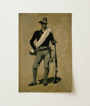 Vintage-style Sepia-toned Painting Cowboy Wide-brimmed Hat Rifle Sash Frederic Remington, Spanish-american War, Art, Print, Thinned Appetite