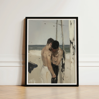 Black-framed Art Print Two Shirtless Men Beach Muted Cruising Gay Erotica