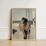 Framed Painting Two Shirtless Men Beach Enclosed Light Cruising Gay Erotica, Art Print