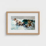 Undertow - Winslow Homer Art Print / Canvas Two Men, Dark Teal Wave, Gathers, Four Figures Locked, Surf’s Lateral Drag, Victorian-era