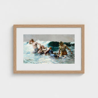 Undertow - Winslow Homer Art Print / Canvas Two Men, Dark Teal Wave, Gathers, Four Figures Locked, Surf’s Lateral Drag, Victorian-era