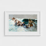 Undertow - Winslow Homer Art Print / Canvas Two Men, Dark Teal Wave, Gathers, Four Figures Locked, Surf’s Lateral Drag, Victorian-era