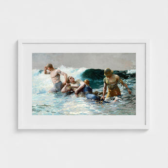 Undertow - Winslow Homer Art Print / Canvas Two Men, Dark Teal Wave, Gathers, Four Figures Locked, Surf’s Lateral Drag, Victorian-era