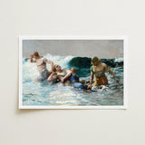 Undertow - Winslow Homer Art Print / Canvas Two Men, Dark Teal Wave, Gathers, Four Figures Locked, Surf’s Lateral Drag, Victorian-era