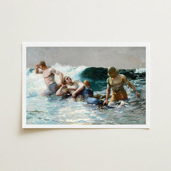 Undertow - Winslow Homer Art Print / Canvas Two Men, Dark Teal Wave, Gathers, Four Figures Locked, Surf’s Lateral Drag, Victorian-era