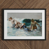 Undertow - Winslow Homer Art Print / Canvas Black-framed Artwork Dramatic Maritime Rescue Scene Figures Turbulent Dark Teal Wave, Gathers,
