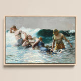 Undertow - Winslow Homer Art Print / Canvas, Dark Teal Wave, Teal Wave Gathers, Four Figures Locked, Surf’s Lateral Drag, Victorian-era