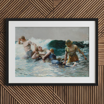 Undertow - Winslow Homer Art Print / Canvas, Dark Teal Wave, Teal Wave Gathers, Four Figures Locked, Surf’s Lateral Drag, Victorian-era