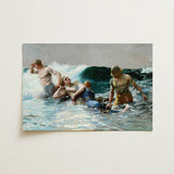 Undertow - Winslow Homer Art Print / Canvas, Dark Teal Wave, Teal Wave Gathers, Four Figures Locked, Surf’s Lateral Drag, Victorian-era