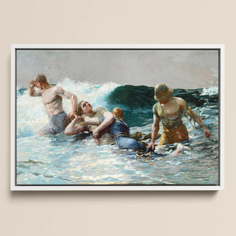 Undertow - Winslow Homer Art Print / Canvas, Dark Teal Wave, Teal Wave Gathers, Four Figures Locked, Surf’s Lateral Drag, Victorian-era