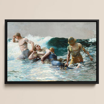 Undertow - Winslow Homer Art Print / Canvas, Dark Teal Wave, Teal Wave Gathers, Four Figures Locked, Surf’s Lateral Drag, Victorian-era