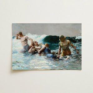 Undertow - Winslow Homer Art Print / Canvas Dramatic Oil Painting Canvas Three Men Turbulent Ocean Dark Teal Wave, Wave Gathers, Four