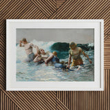 Undertow - Winslow Homer Art Print / Canvas White-framed Artwork Dramatic Maritime Rescue Scene Figures Turbulent Dark Teal Wave, Gathers,