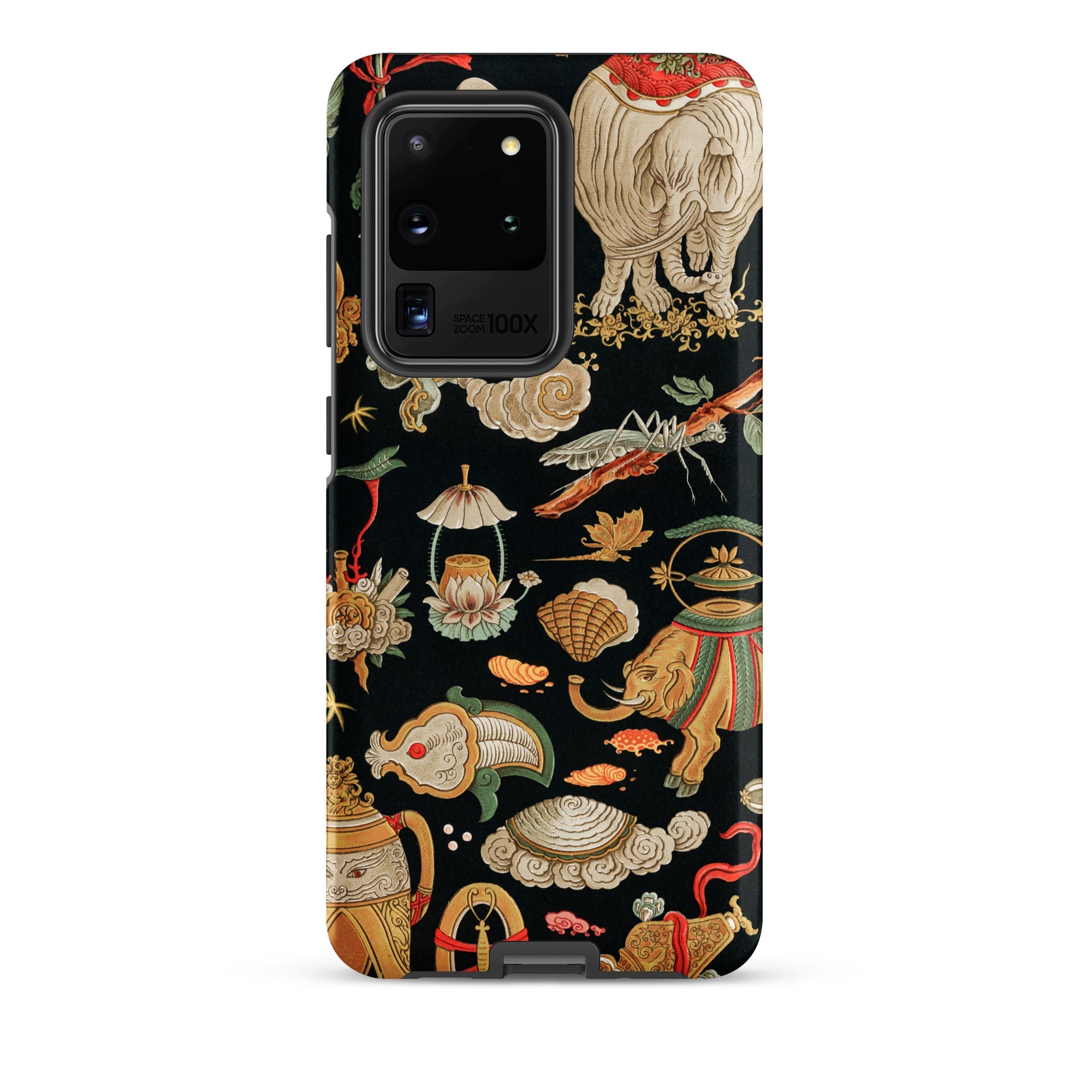Underworld Chinoiserie Auguste Racinet Samsung Case, Galaxy S20 Ultra / Matte, Smartphone Case Black Background Colorful Intricate