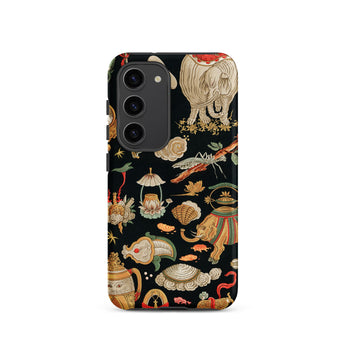 Underworld Chinoiserie - Auguste Racinet Samsung Case, Galaxy S23 / Matte, Black Smartphone Case Adorned Intricate Colorful Pattern Animals