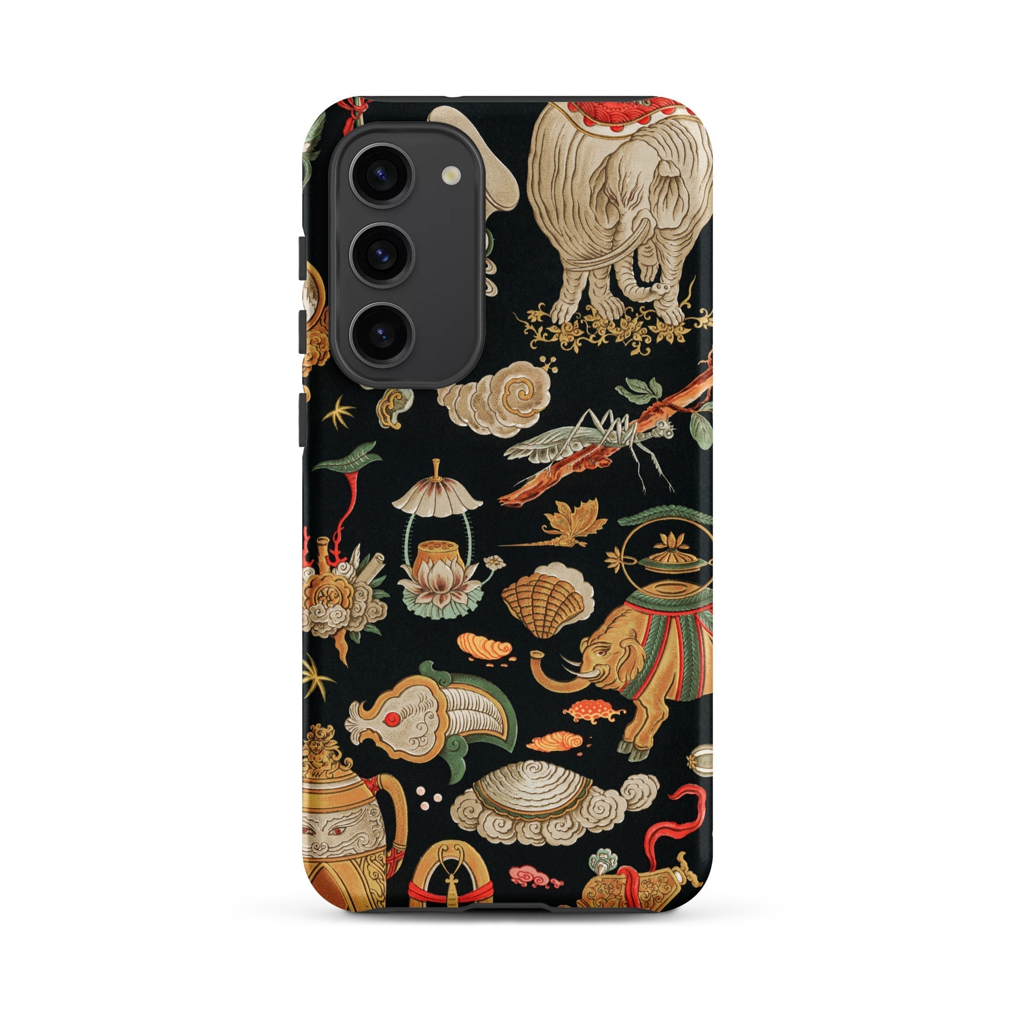 Underworld Chinoiserie Auguste Racinet Samsung Case, Galaxy S23 Plus / Matte, Black Smartphone Case Multi Colored Pattern Animals Insects