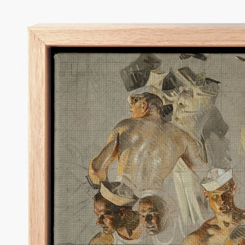 Framed Artwork Group Sailors Muted Tones Encased Light Navy, Joseph Christian Leyendecker, Built, Collier’s Magazine Cover, Study, Fine