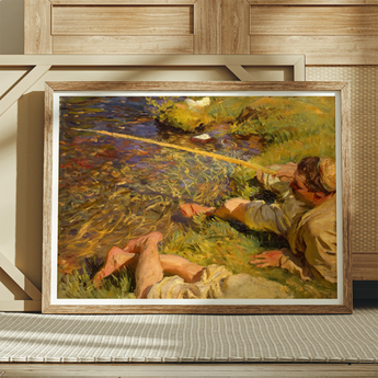 Val D’aosta a Man Fishing - John Singer Sargent Art Print / Canvas, Man Fishing, Val D’aosta, Val D’aosta Current, D’aosta Current Runs,