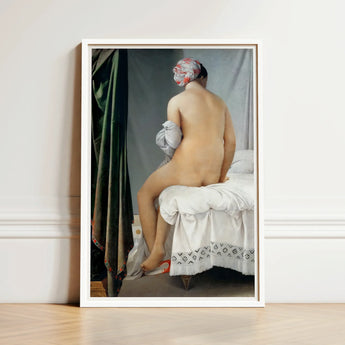 Valpincon Bather - Jean Auguste Dominique Ingres Art Print / Canvas White-framed Classical Nude Figure Seated Bed Ingres’ Valpinçon,