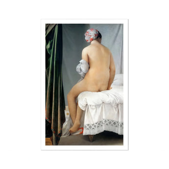 Valpincon Bather - Jean Auguste Dominique Ingres Art Print, Classical Nude Figure Seated Bed White Linens Pink