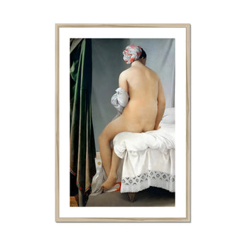 Valpincon Bather - Jean Auguste Dominique Ingres Art Print, Classical Painting Nude Bather Seated White Linens Turban