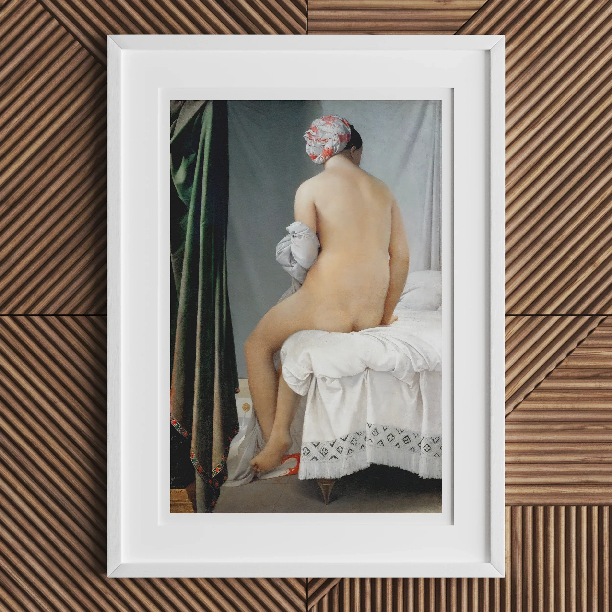 Valpincon Bather - Jean Auguste Dominique Ingres Art Print, Framed Painting Nude Figure Seated Viewer Colorful Head