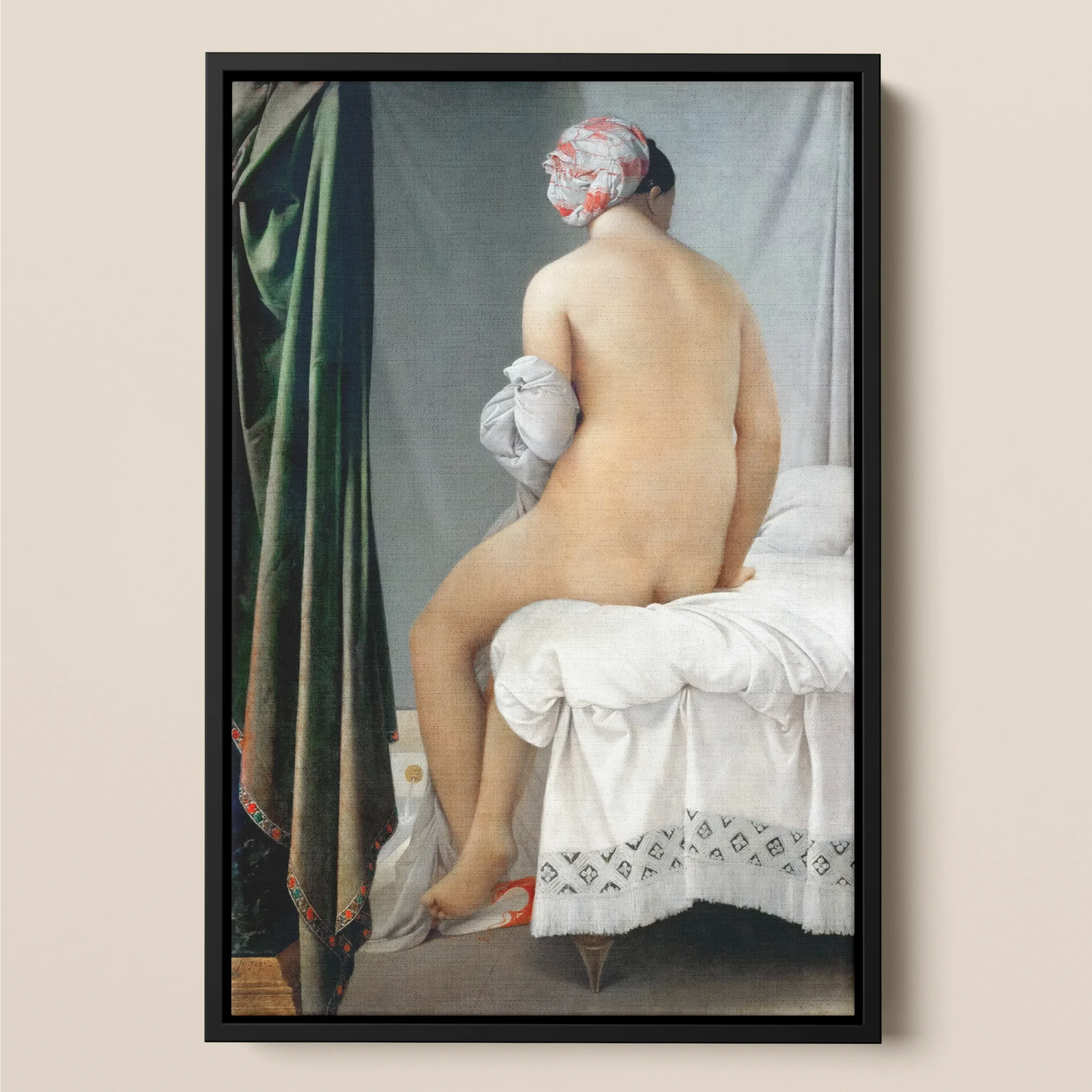 Valpincon Bather - Jean Auguste Dominique Ingres Framed Canvas, Nude Figure Seated Turned White Head