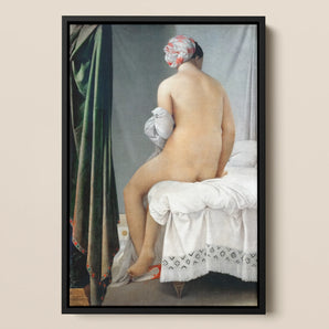 Valpincon Bather Jean Auguste Dominique Ingres Framed Canvas, Nude Figure Seated Turned White Head