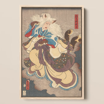 Vampire Cat of Nabeshima - Utagawa Kunisada Art Print / Canvas Framed Japanese Ukiyo-e Print Fierce White-furred Fox Spirit Vampire Cat,