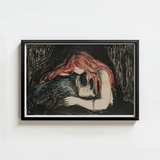 Black-framed Artwork Figure Vibrant Red Hair Skull Rendered Blood-red Pours, Edvard Munch Art Print, Carved Lines