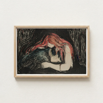 Framed Artwork Figure Long Red Hair Skull Rendered Blood-red Pours, Edvard Munch Art Print, Carved Lines