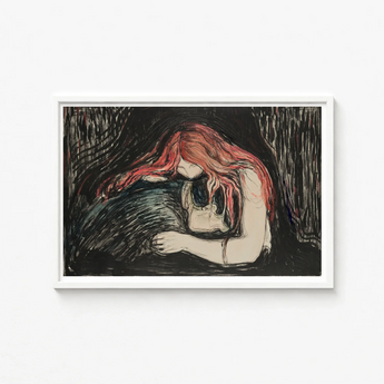 Framed Artwork Figure Long Red Hair Skull Rendered Blood-red Pours, Edvard Munch Art Print, Carved Lines