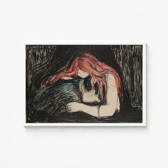 Framed Artwork Figure Vibrant Red Hair Skull Rendered Blood-red Pours, Edvard Munch Art Print, Carved Lines