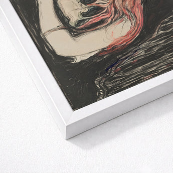 Vampire - Edvard Munch Art Print / Canvas Framed Abstract Artwork Bold Black Red Brushstrokes Cream Blood-red Hair Pours, Carved Lines