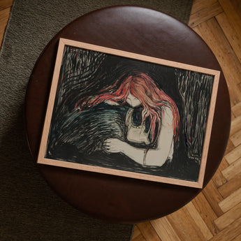 Vampire - Edvard Munch Art Print / Canvas Framed Artwork Stylized Figure Red Hair Skull Rendered Blood-red Pours, Edvard Munch Art Print,