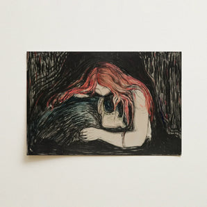 Vampire - Edvard Munch Art Print / Canvas Rectangular Black-and-white Artwork Figure Red Hair Form Rendered Blood-red Pours, Edvard Munch