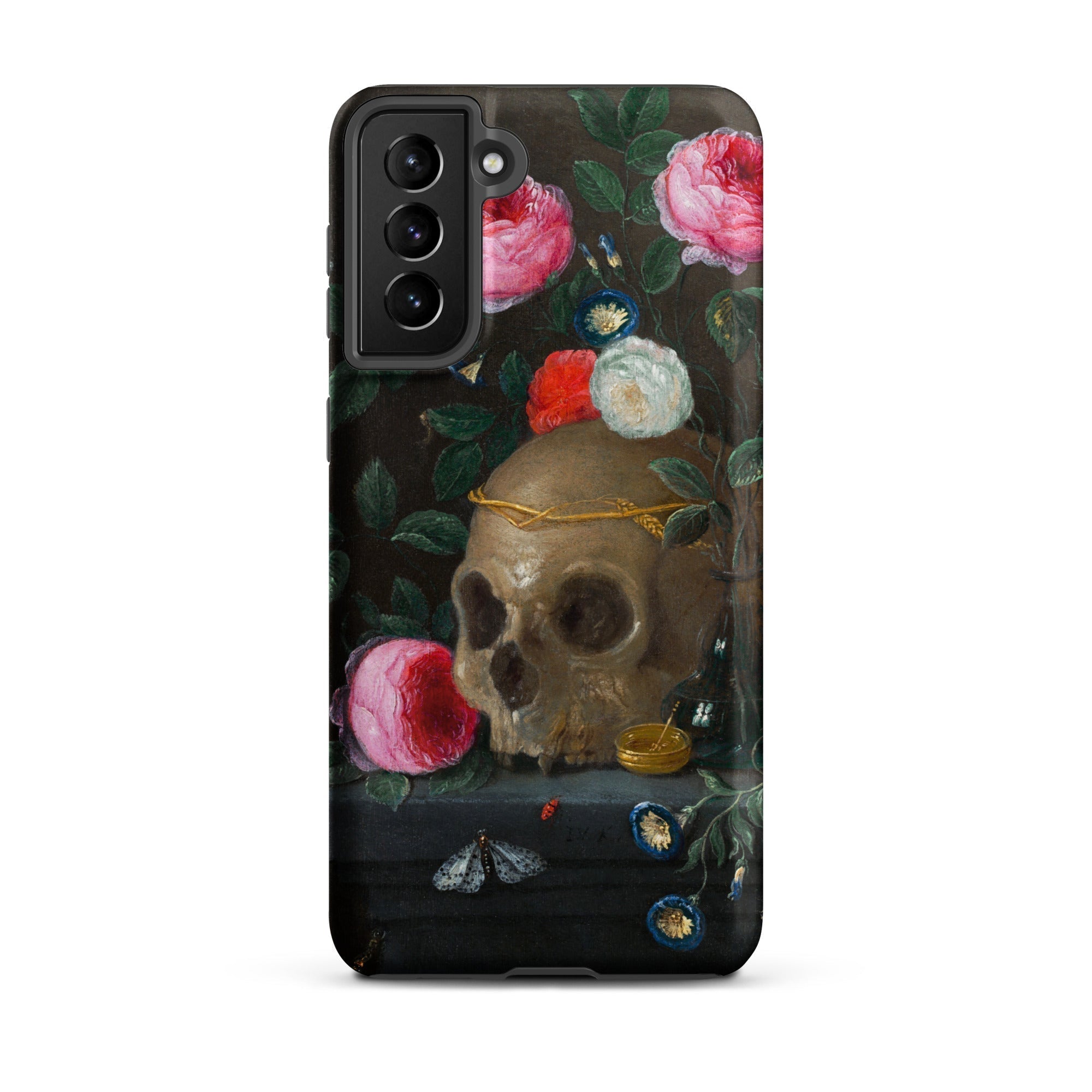 Vanitas Still Life Jan Van Kessel Samsung Case, Galaxy S21 Plus / Matte, Black Smartphone Decorative Case Skull Flowers