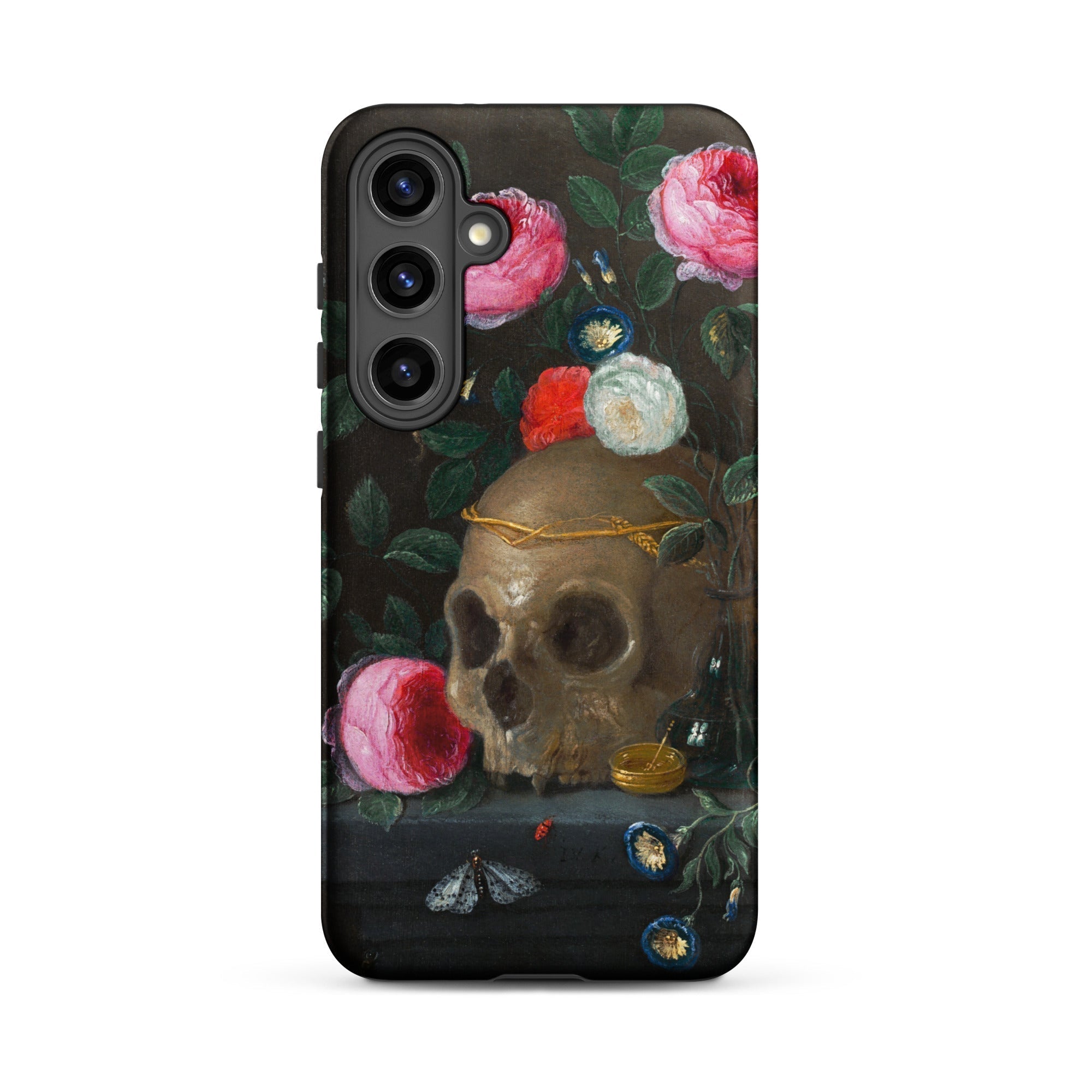 Vanitas Still Life Jan Van Kessel Samsung Case, Galaxy S24 Plus / Matte, Black Smartphone Case Dark Floral Skull Design