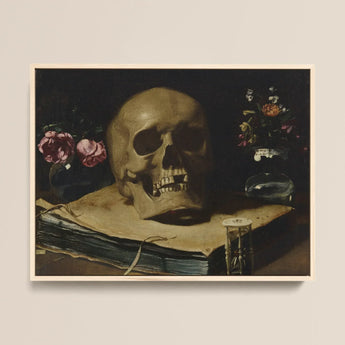 Vanitas natura morta con un teschio sopra un libro - Stampa d'arte di Guercino / Tela, 16x12’’ / 41x31cm / Cornice naturale, Poster, Stampe e Arte Visiva