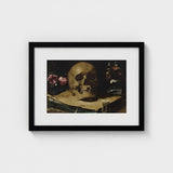 Vanitas Still Life with a Skull Atop Book - Guercino Art Print / Canvas Guercino’s Amber Chiaroscuro, Rests, Weathered Folio Prints