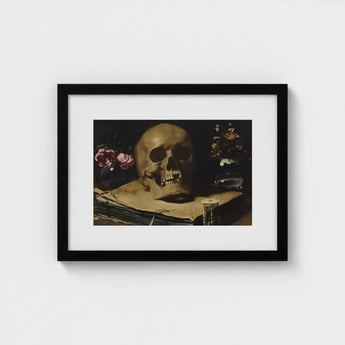 Vanitas Still Life with a Skull Atop Book - Guercino Art Print / Canvas Guercino’s Amber Chiaroscuro, Rests, Weathered Folio Prints