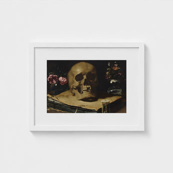 Vanitas Still Life with a Skull Atop Book - Guercino Art Print / Canvas Guercino’s Amber Chiaroscuro, Rests, Weathered Folio Prints