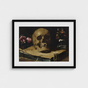 Vanitas Still Life with a Skull Atop Book - Guercino Art Print / Canvas Guercino’s Amber Chiaroscuro, Rests, Weathered Folio Prints