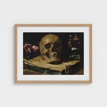 Vanitas Still Life with a Skull Atop Book - Guercino Art Print / Canvas Guercino’s Amber Chiaroscuro, Rests, Weathered Folio Prints