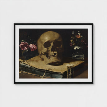 Vanitas Still Life with a Skull Atop Book - Guercino Art Print / Canvas Guercino’s Amber Chiaroscuro, Rests, Weathered Folio Prints