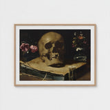 Vanitas Still Life with a Skull Atop Book - Guercino Art Print / Canvas Guercino’s Amber Chiaroscuro, Rests, Weathered Folio Prints