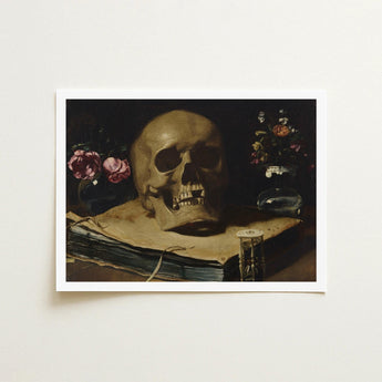 Vanitas Still Life with a Skull Atop Book - Guercino Art Print / Canvas Guercino’s Amber Chiaroscuro, Rests, Weathered Folio Prints