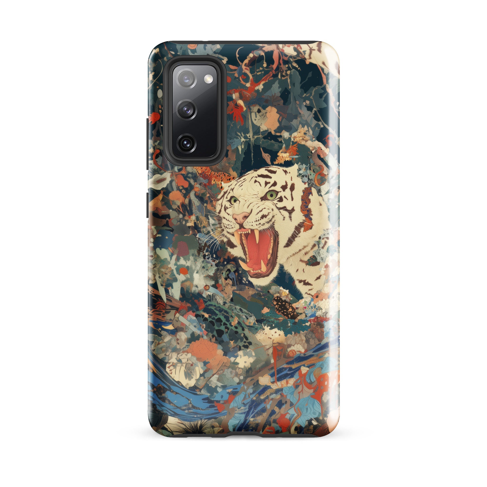 Velvet Rogue Surreal White Tiger Art Samsung Case, Galaxy S20 Fe / Gloss, Smartphone Case Artistic Depiction Tiger Amidst Abstract Colorful