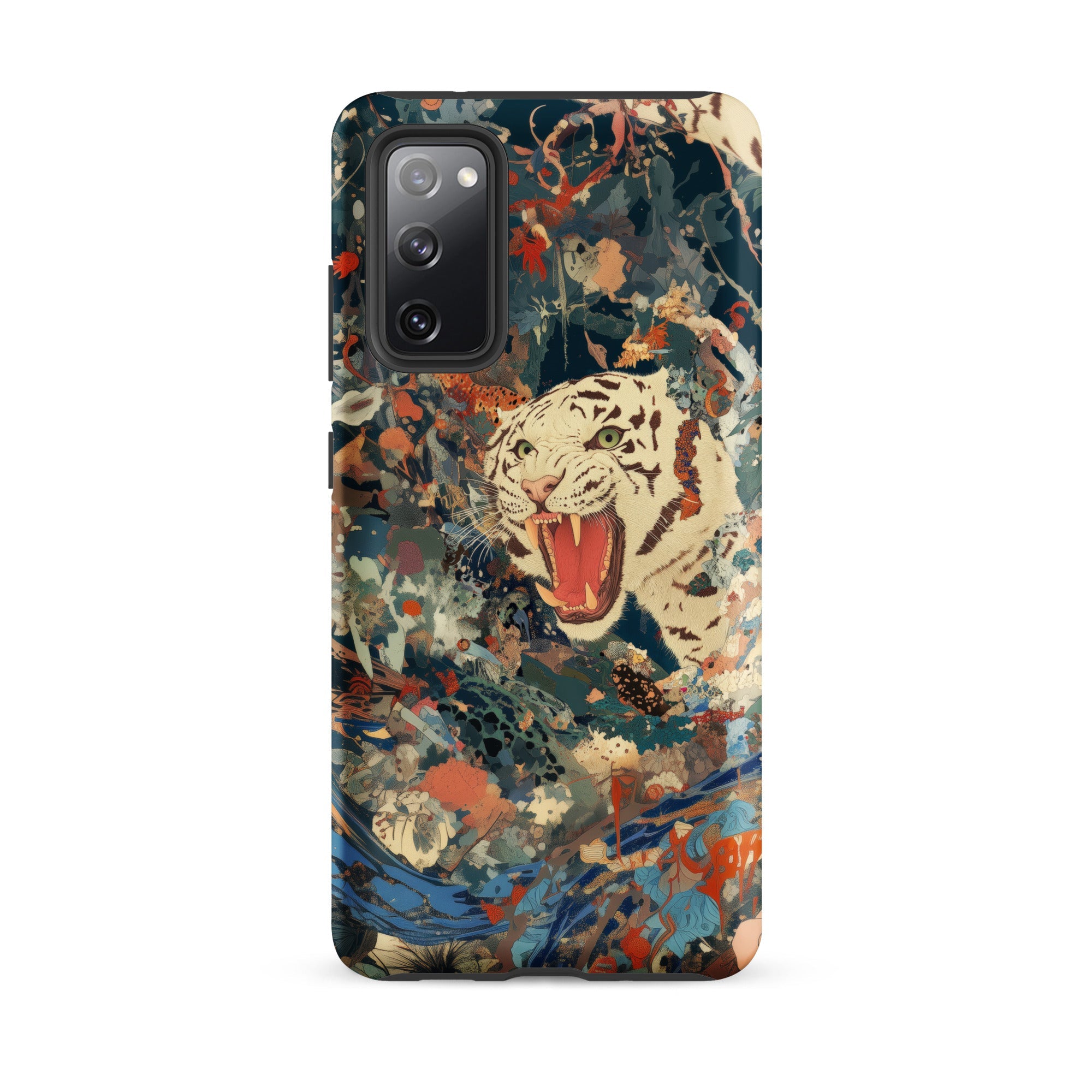 Velvet Rogue Surreal White Tiger Art Samsung Case, Galaxy S20 Fe / Matte, Phone Case White Tiger Amidst Abstract Colorful Pattern
