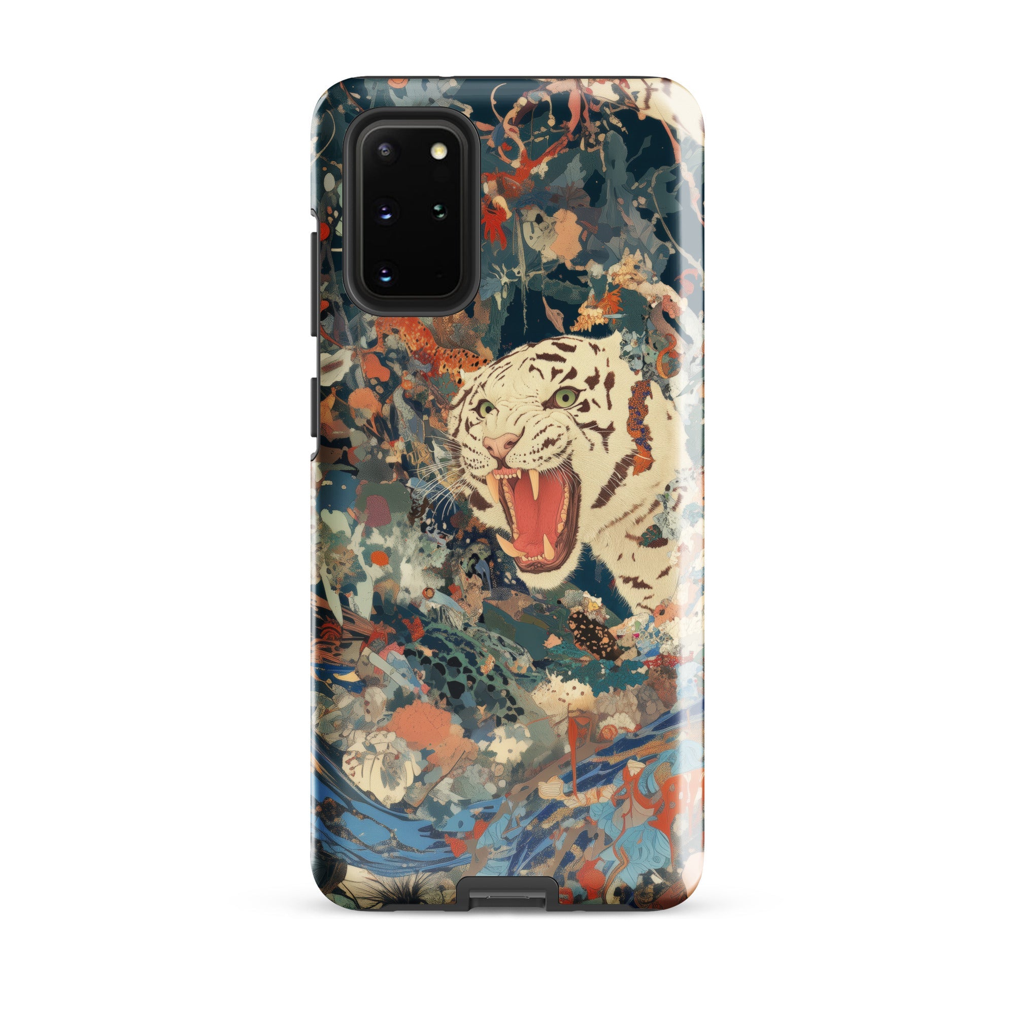 Velvet Rogue Surreal White Tiger Art Samsung Case, Galaxy S20 Plus / Gloss, Smartphone White Tiger Abstract Floral Design Case